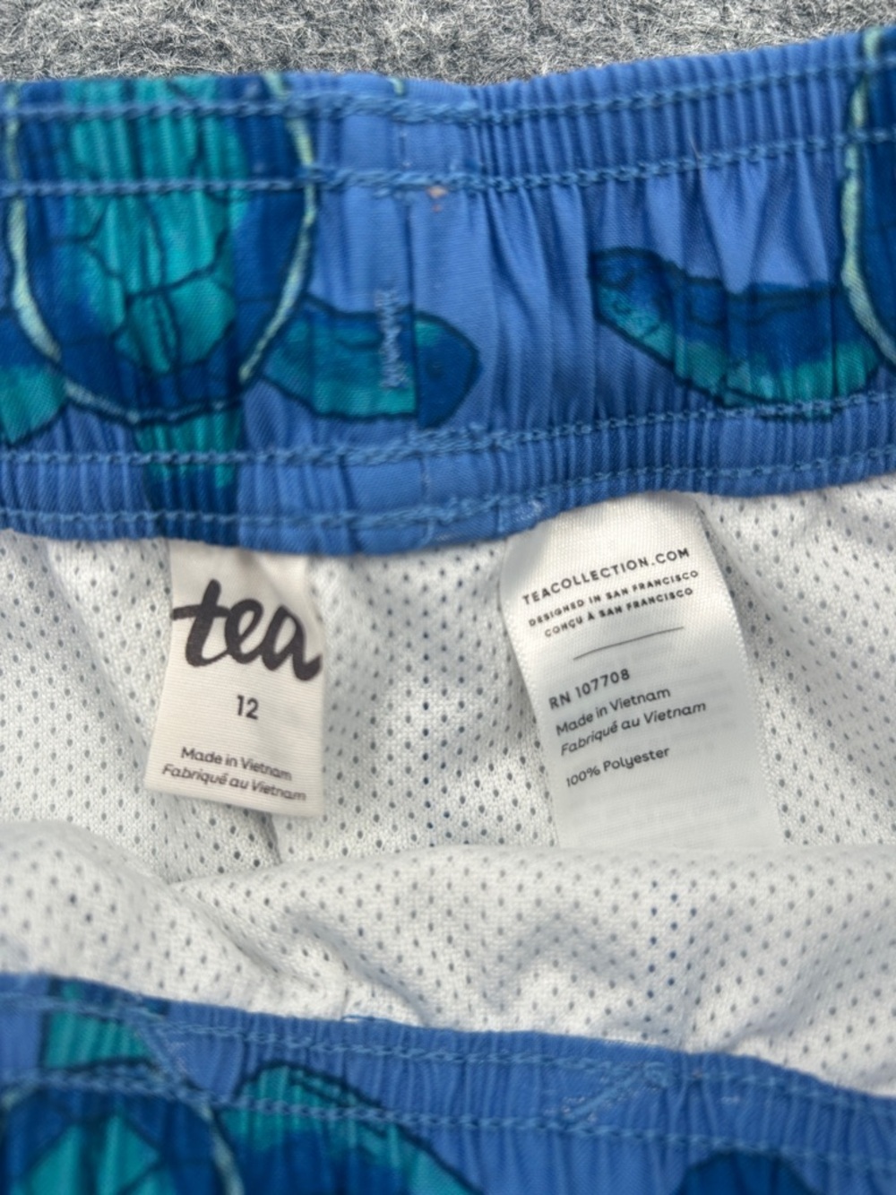 Tea Boys  Size 12 Collection Blue and Teal Turtle Swim Shorts Full Lenght Trunk - Picture 2 of 5